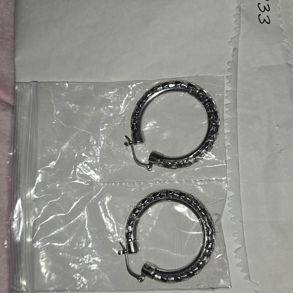 Stamped Elegant Stainless Steel Silver Hoop Earrings - Picture 5 of 5